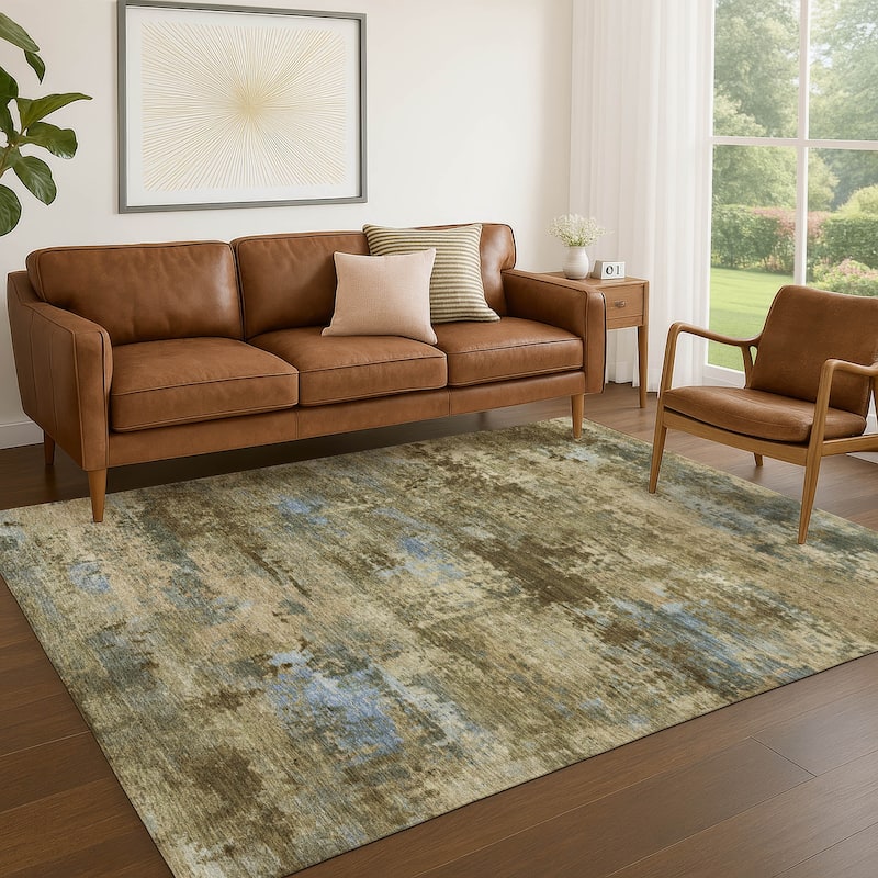 Machine Washable Indoor/ Outdoor Modern Solid Chantille Rug