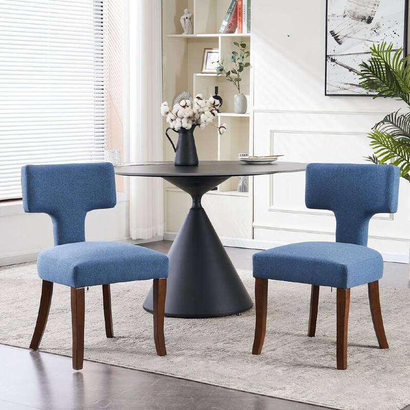 Upholstered Mordern Design T Back Dining Side Chair- Set of 2 - Set of 2 - Blue