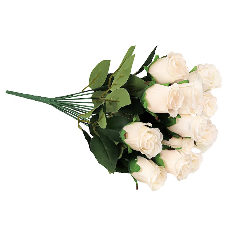 Set of 2 Ivory Artificial Rose Bud Flower Stem Bush Bouquet 19.5in - 19.5" L x 12" W x 12" DP