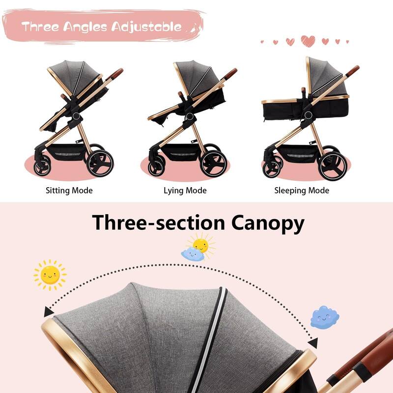 Convertible Baby Stroller, 3 in 1 Reversible Bassinet Stroller for Newborn