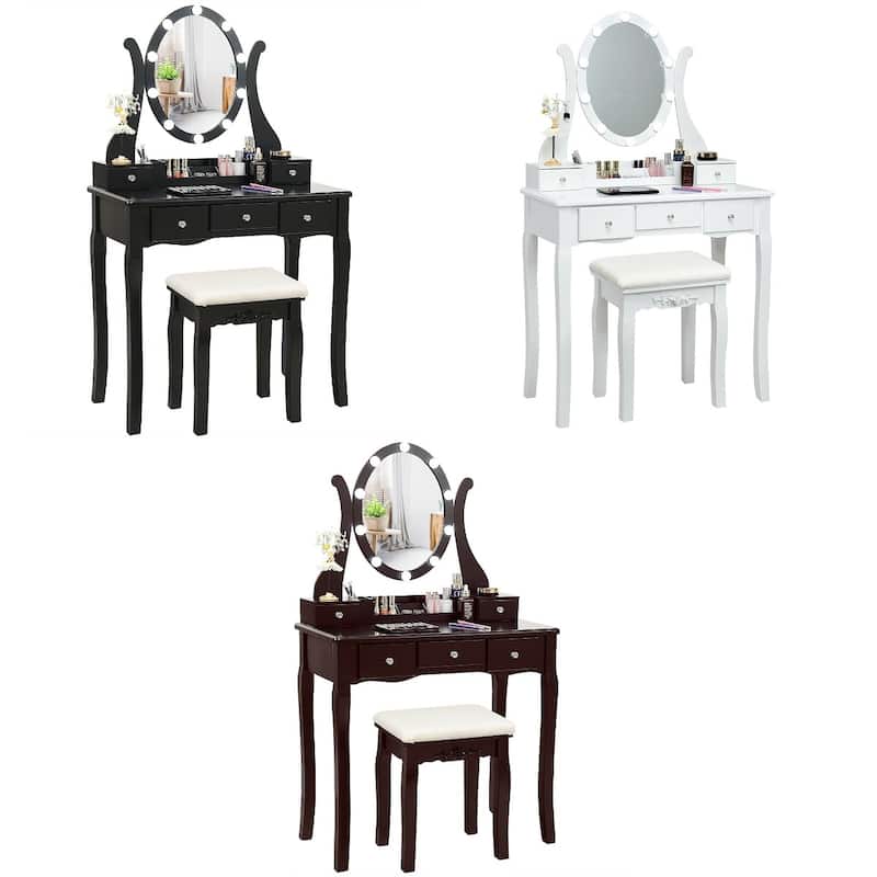 Gymax Vanity Table Set w/10 Light Bulbs and Touch Switch Makeup