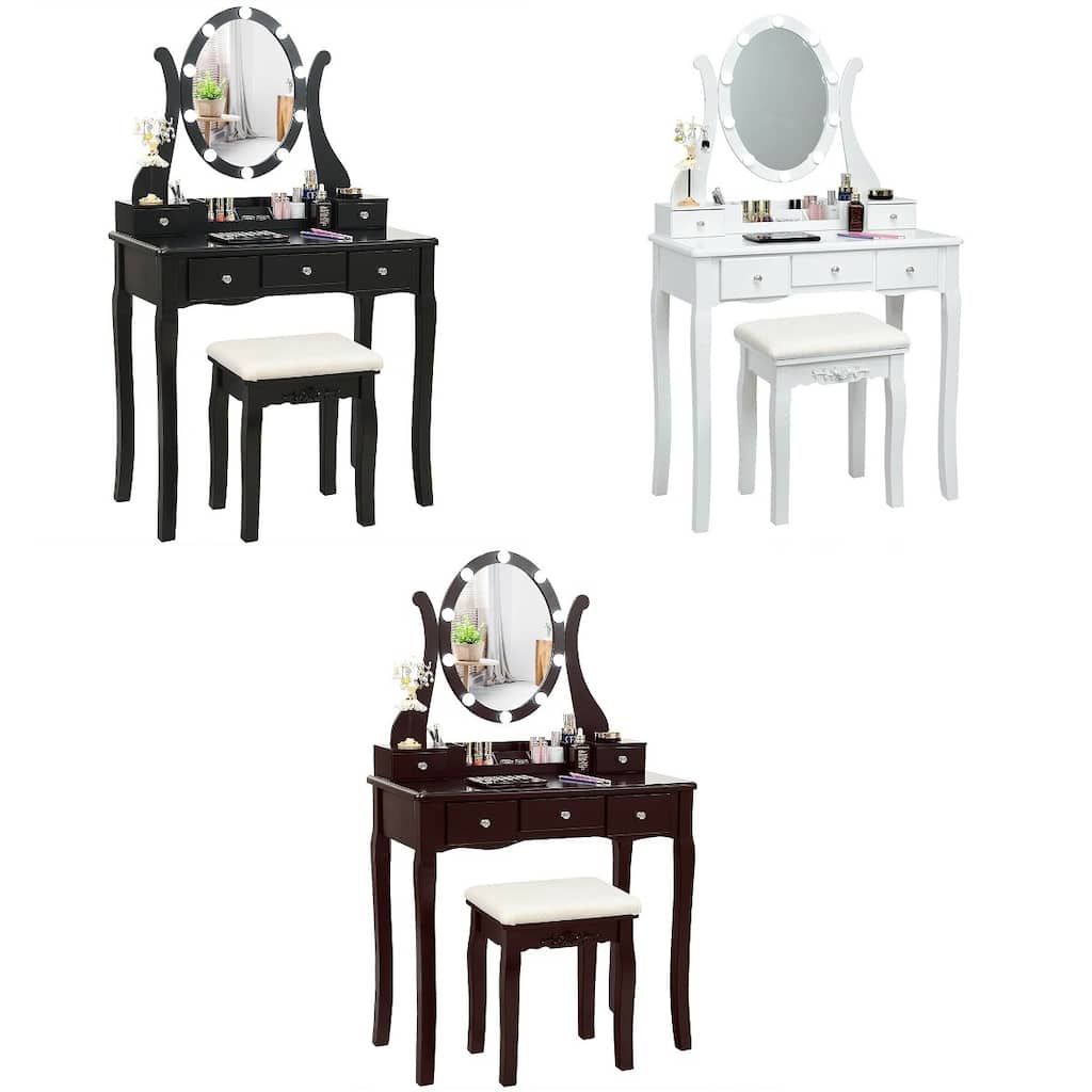 Gymax Vanity Table Set w/10 Light Bulbs and Touch Switch Makeup