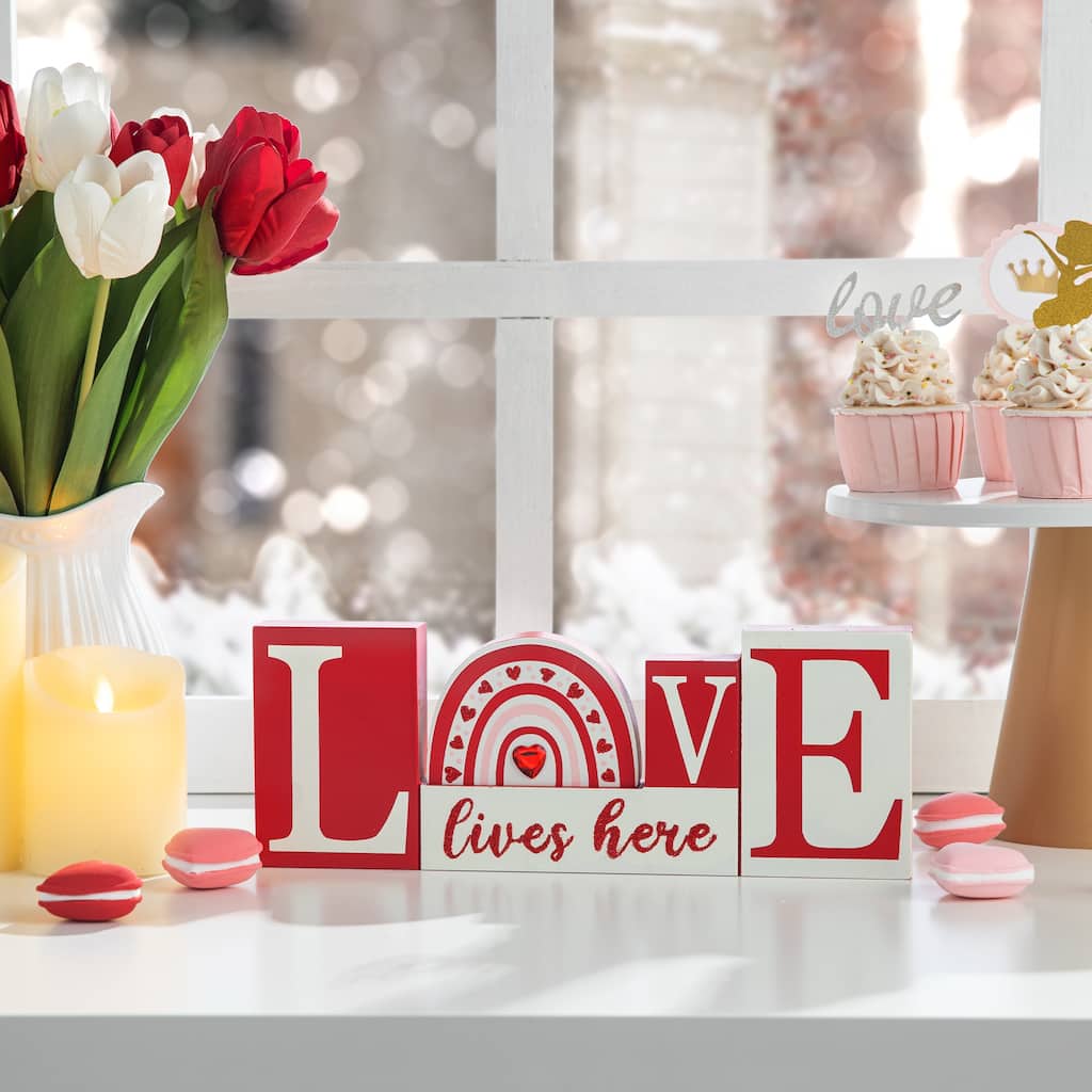 Glitzhome 4.25"H Valentine's Wooden LOVE Table Decor