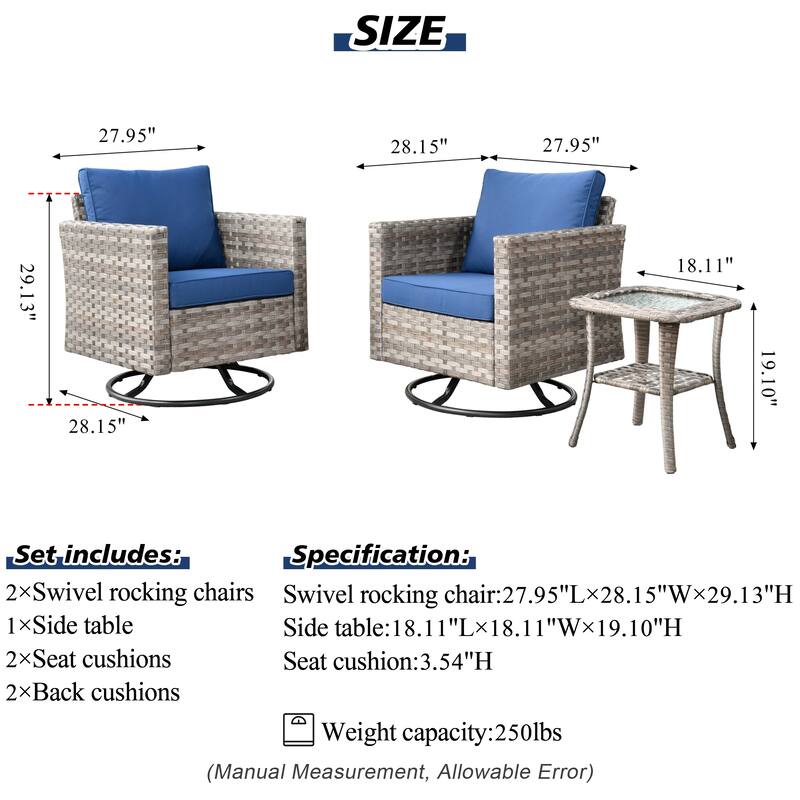 HOOOWOOO 3-piece Patio Rattan Outdoor Furniture Swivel Chair Set