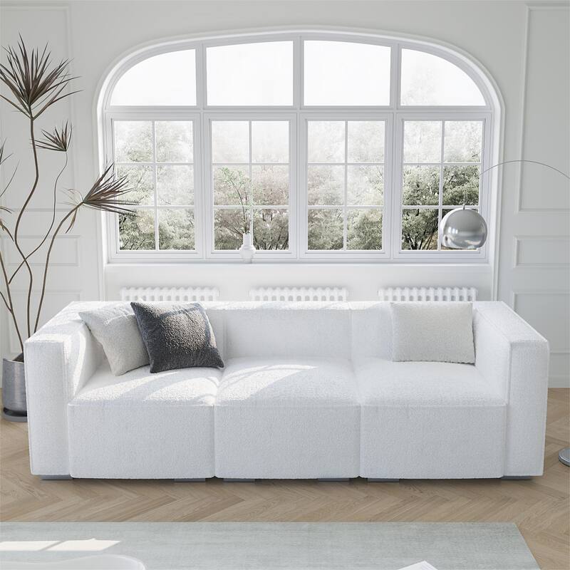 Wayna 3-seater sofa, sofa with solid wood frame, Living Room Sofa - 31.5"*97"*7" - White