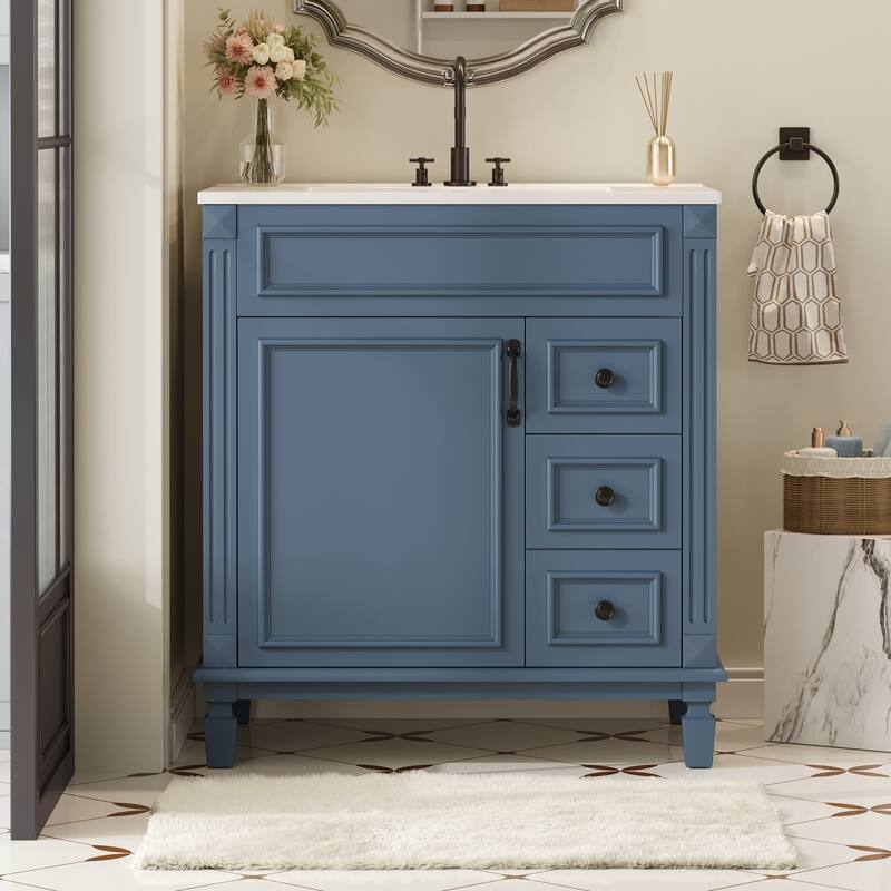 30'' Freestanding Bathroom Vanity with White Integrated Ceramic Sink - 30'' x 18.4'' x 34''