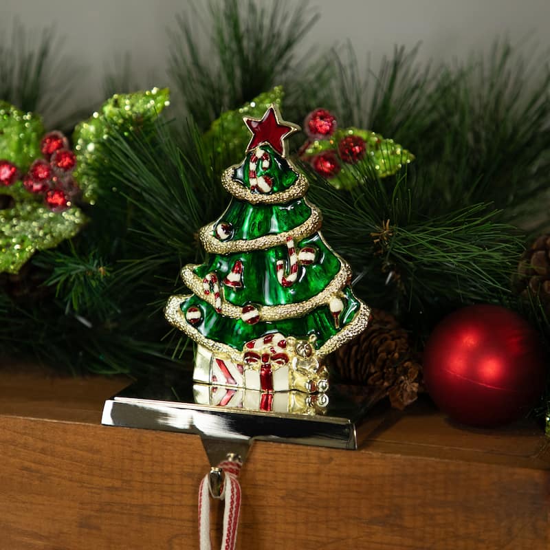 Decorated Christmas Tree Metal Stocking Holder - 6"
