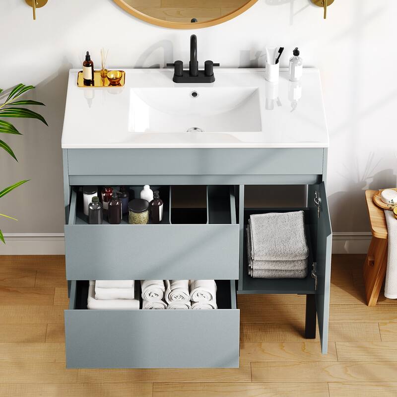 Moasis 36 Inch Freestanding Bathroom Vanity with Ceramic Sink 1 Cabinet and 2 Drawers