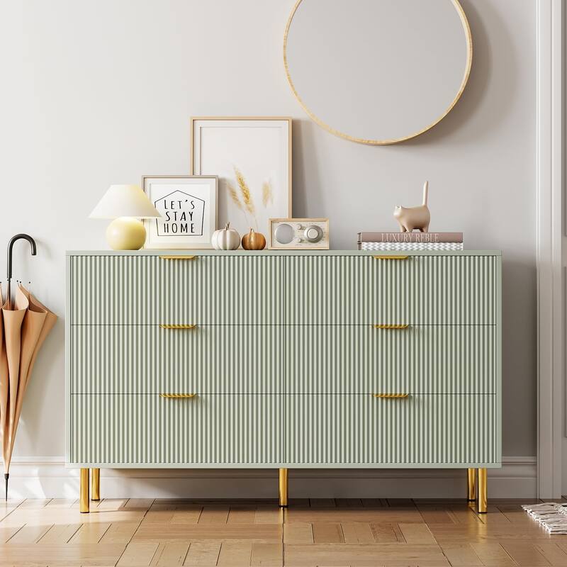 6 Drawer Dresser for Bedroom with Gold Handles, Modern Wooden Chest of Drawers