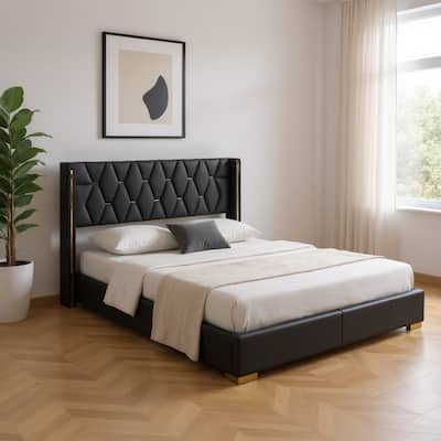 HomeRoots Black Tufted Upholstered Twin Bed Frame