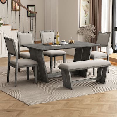 6-Piece Transitional Dining Set with 4 Chairs & Bench