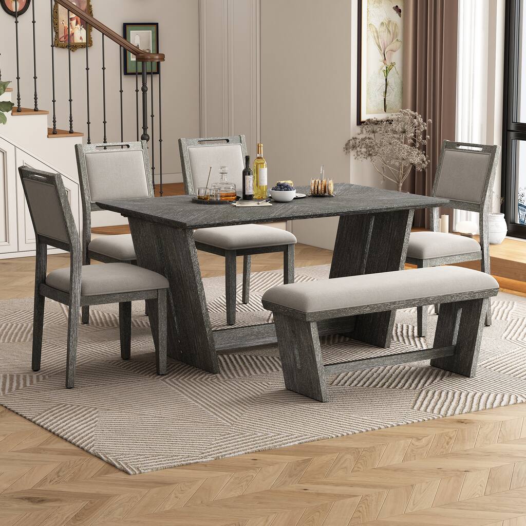 6-Piece Transitional Dining Set with 4 Chairs & Bench