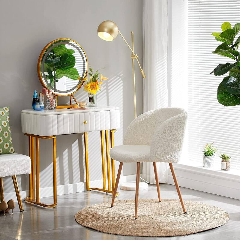 Howtai Cozy Accent Armchair, Fluffy Sherpa Dining Chair Set of 2