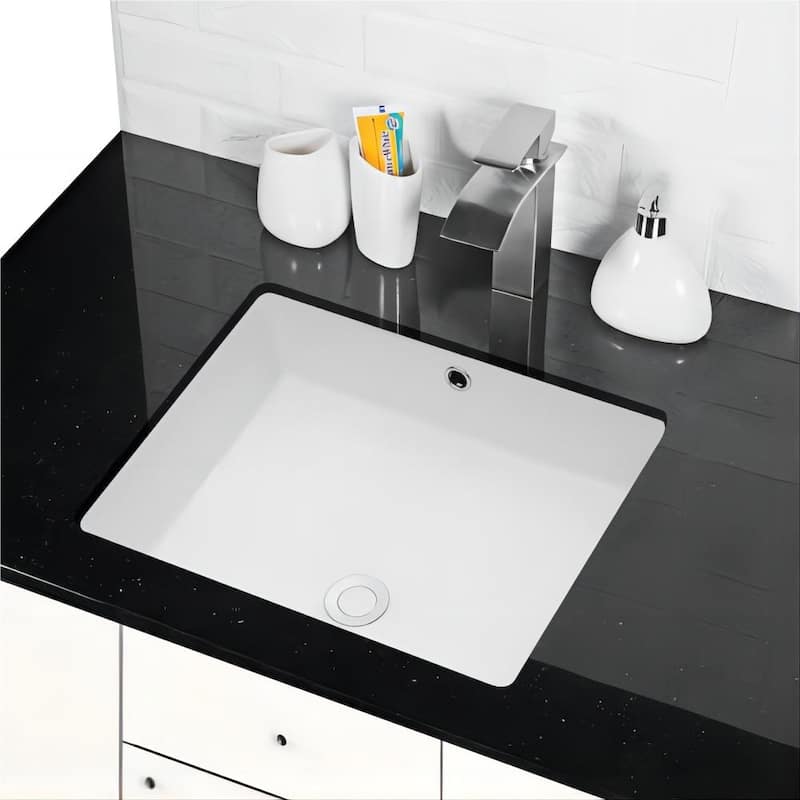 Dornberg 20"x15.5" White Ceramic Rectangular Undermount Bathroom Sink with Overflow
