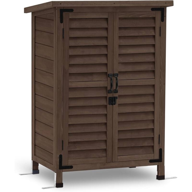 MCombo Small Outdoor Storage Cabinet Shed with Double Doors (24.6" x 18.3" x 38.2"), Wooden 0985 - Brown