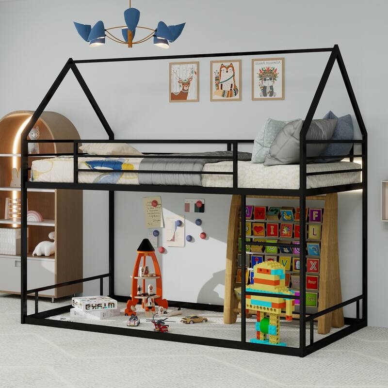 Metal Twin over Twin Bunk Bed Heavy-duty Sturdy Metal - Black