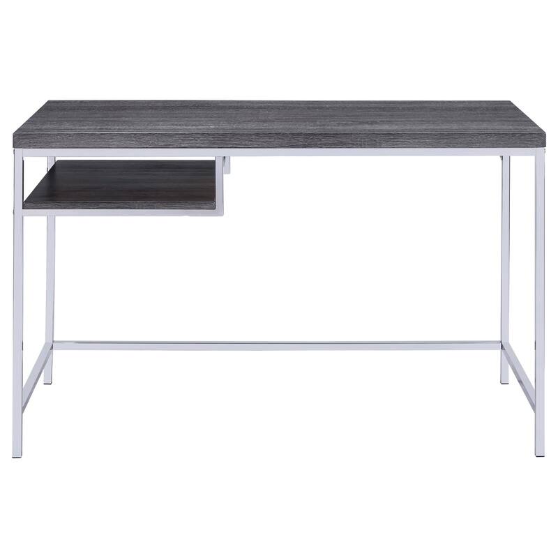 Contemporary Writing Desk with Weathered Gray Finish, Compact Design, and Convenient Open Storage for Small Spaces