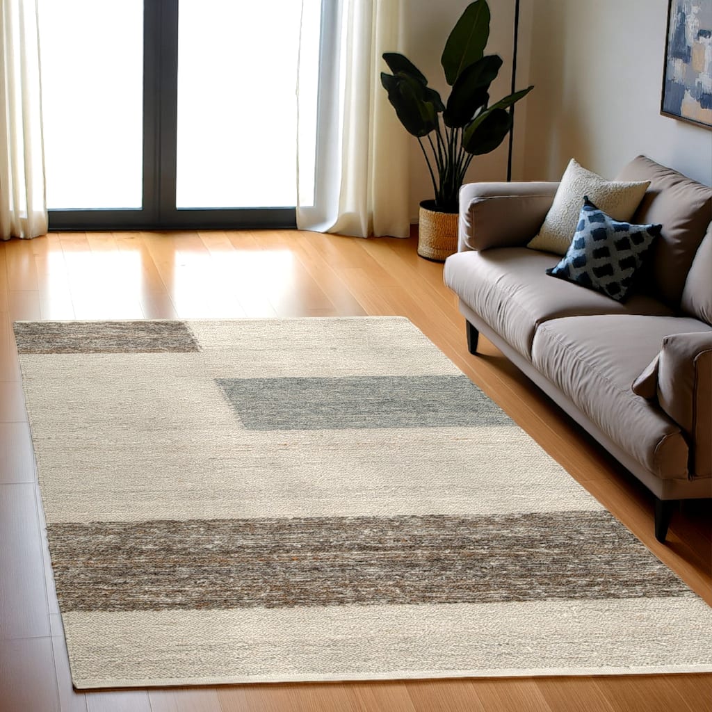 Rusy 5 x 7 Medium Area Rug, Handwoven Classic Stripes, Gray Polyester - 5 x 7