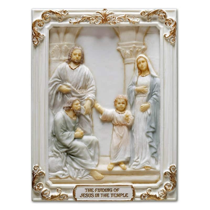 4.1 inches Length Polyresin Joyful Mysteries the Finding of Jesus in the Temple White and Gold Finish Figurine