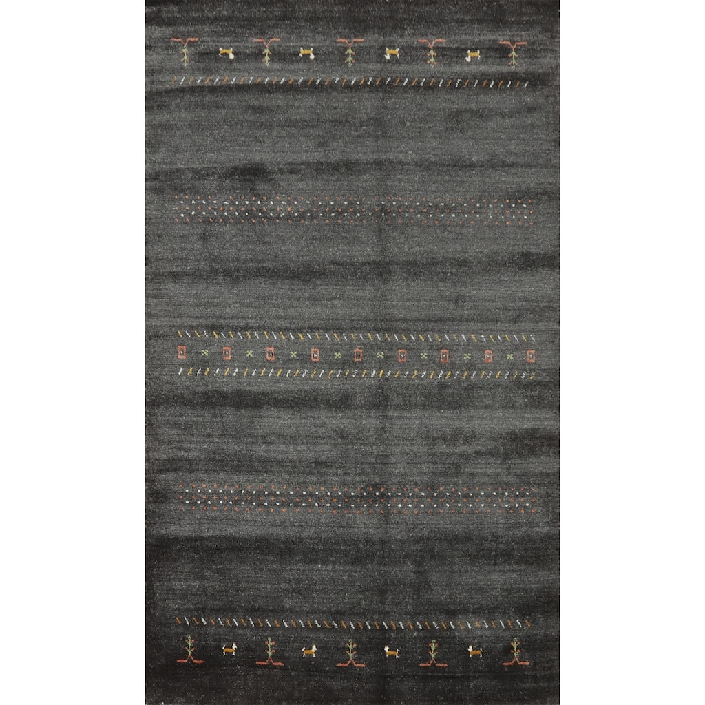 Hand Knotted Oriental 100% Wool Carpet Tribal Animal Pictorial Greys & Charcoal Gabbeh Area Rug - 7' 11'' X 4' 11''