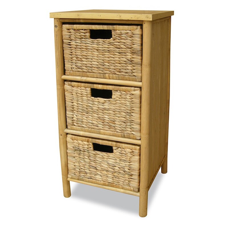Shop Bamboo Storage Cabinet W 3 Hyacinth Baskets Bamboo In