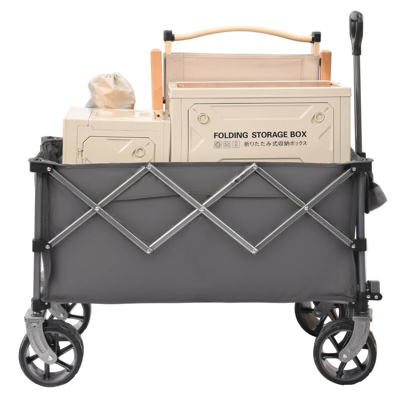 400L Collapsible Wagon, Folding Wagon Cart , Beach Wagon with Big Wheels, 450LB Heavy Duty Foldable Wagon