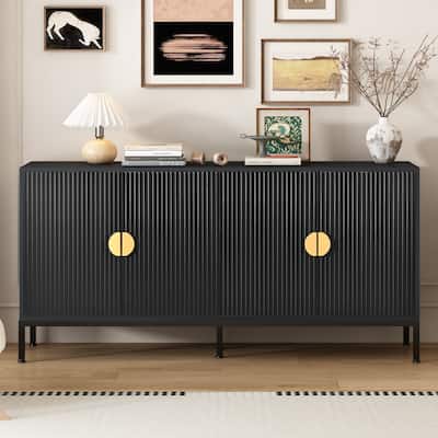 63" Large Storage Cabinet Buffet Sideboard w/ Semi-Circular Handles, Black TV Cabinet Entrance Accent Cabinet Side Cabinet