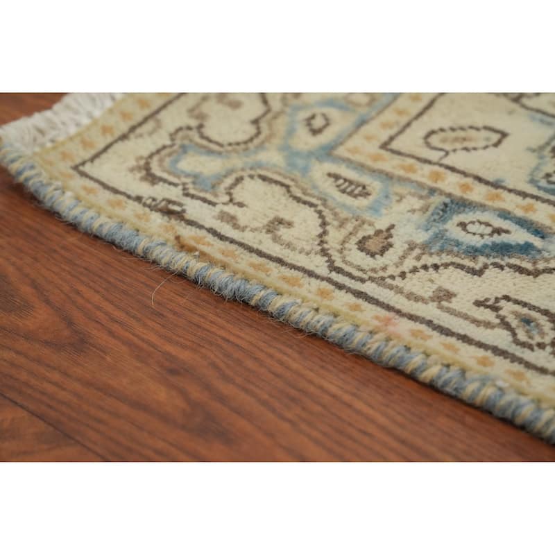 Hand Knotted Oriental 100% Wool Carpet Traditional Medallion Yellow & Gold Kerman Area Rug - 3' 7'' X 1' 9''