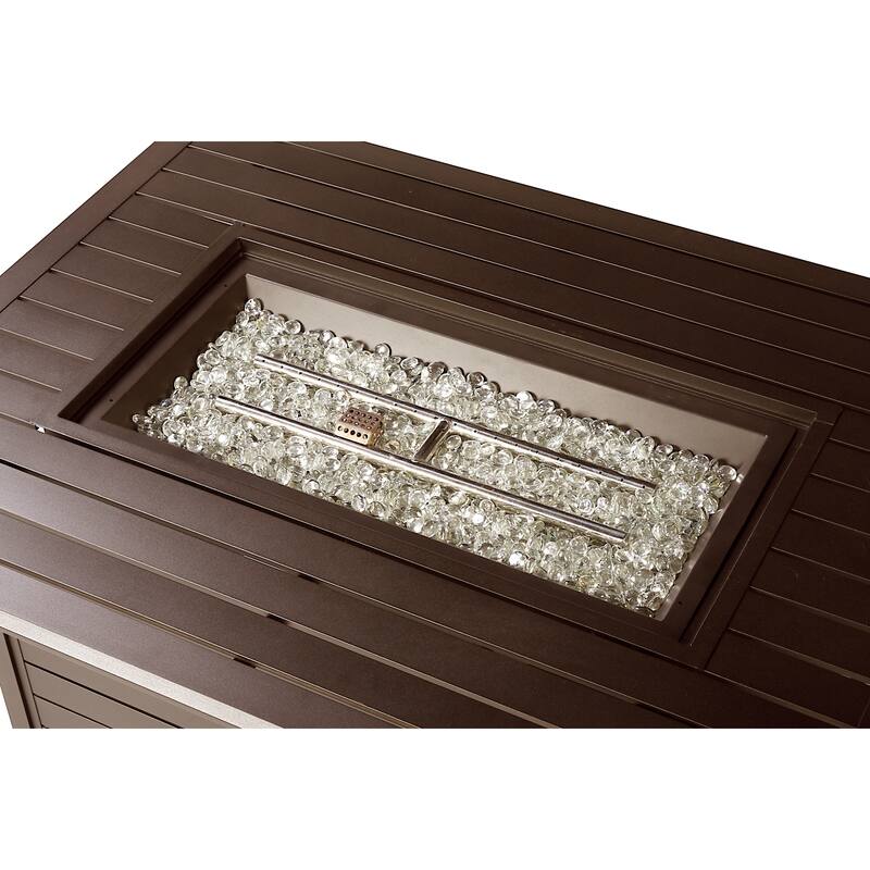 Rectangular 48 in. x 36 in. Aluminum Propane Fire Pit Table, Glass Beads, Two Covers, Lid, 57,000 BTUs - N/A