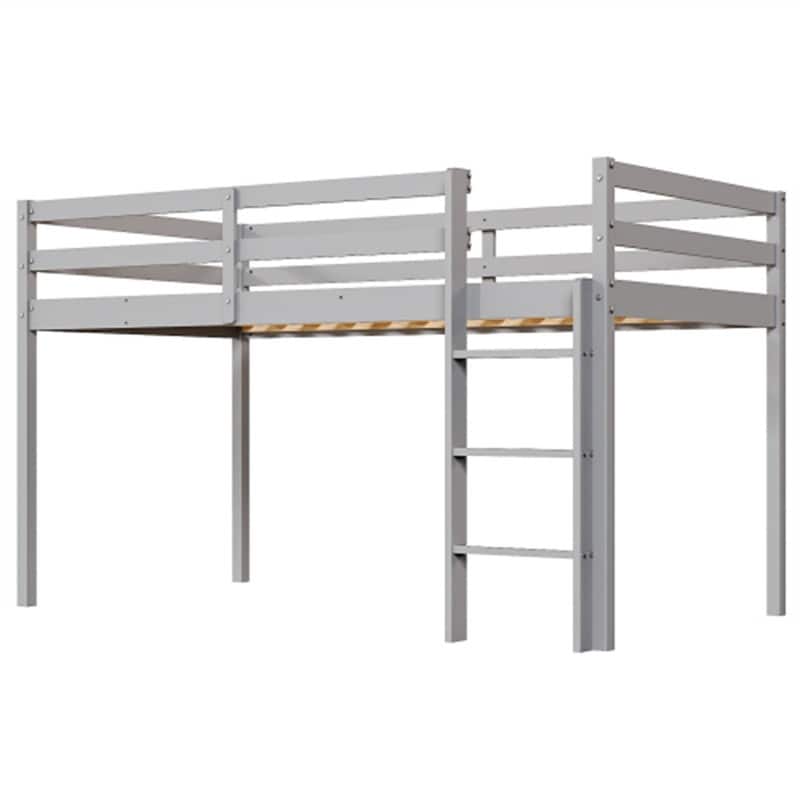 Solid Wood Toddler Platforms Loft Bed Twin Size With Stairs - Grey
