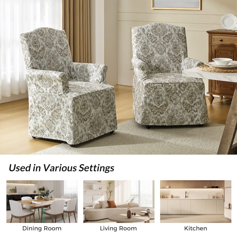 Alethea Upholstered Slipcover Arm Dining Chair with Soild Wood Legs Set of 4 by HULALA HOME