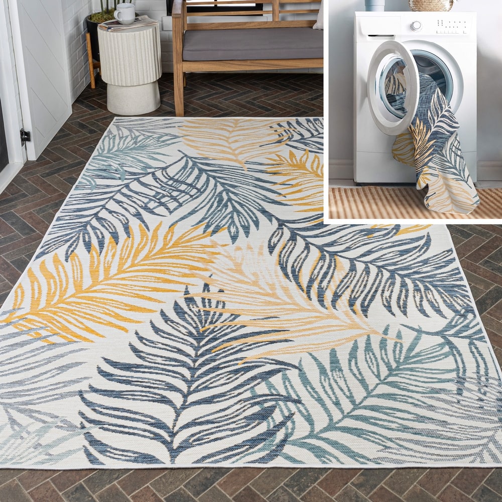 JONATHAN Y Reversible Arielle Coastal Casual Palm Frond Machine-Washable Indoor/Outdoor Area Rug