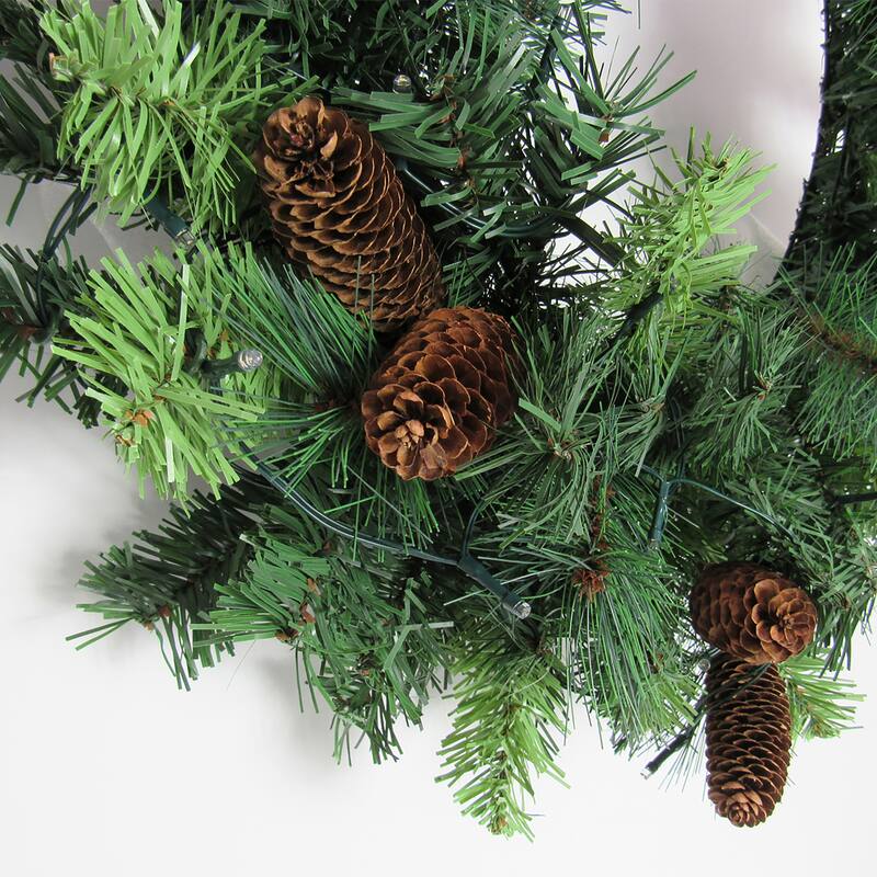 Artificial Mixed Pine Cone & Pine Christmas Wreath with LED Lights 24in - 24" L x 24" W x 6.5" DP