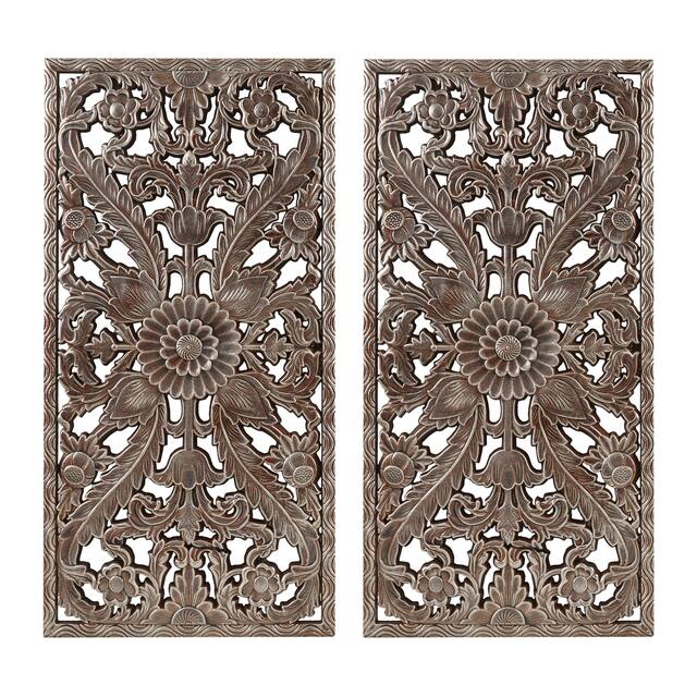 Madison Park Botanical Panel Distressed Carved Wood 2-piece Wall Decor Set