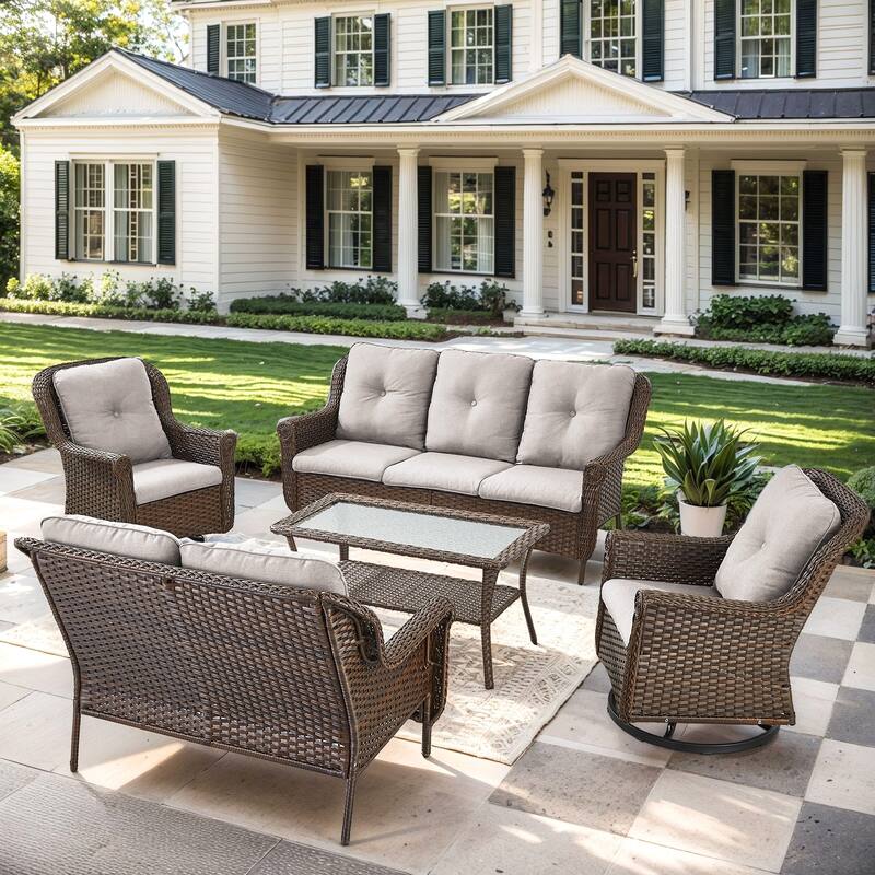 Outside Loveseat with Swivel Chiar and Sofa Set - Brown - Beige