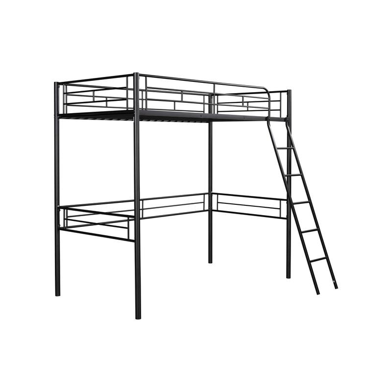 Twin Size Steel Loft Bed with FullLength Guardrails and Ladder, SpaceSaving Design, Sturdy