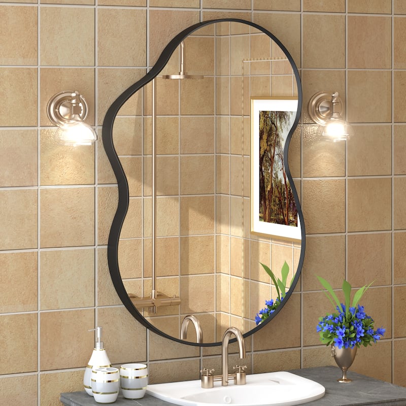 Irregular Wall Mirror Asymmetrical Decorative Wall Mirror Black 5 year warranty - 24x36
