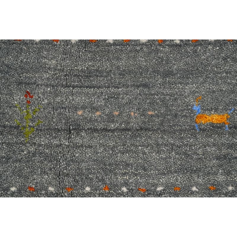 Hand Knotted Oriental 100% Wool Carpet Tribal Animal Pictorial Greys & Charcoal Gabbeh Area Rug - 8' 8'' X 8' 11''
