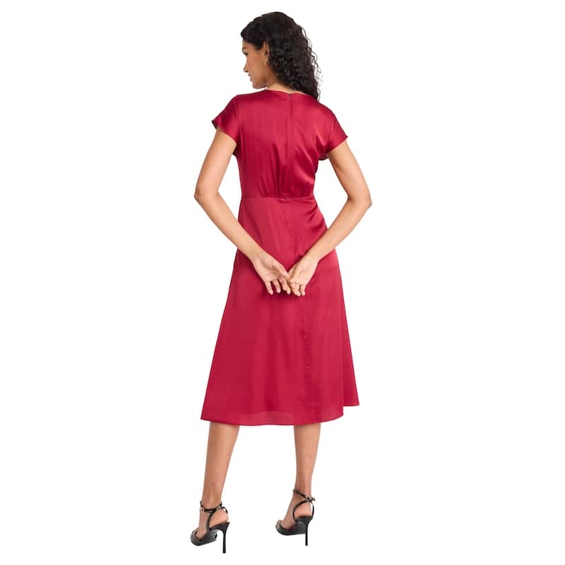 Women's Cap Sleeve A-Line Midi Dress - Elegant Cocktail Party Dresses