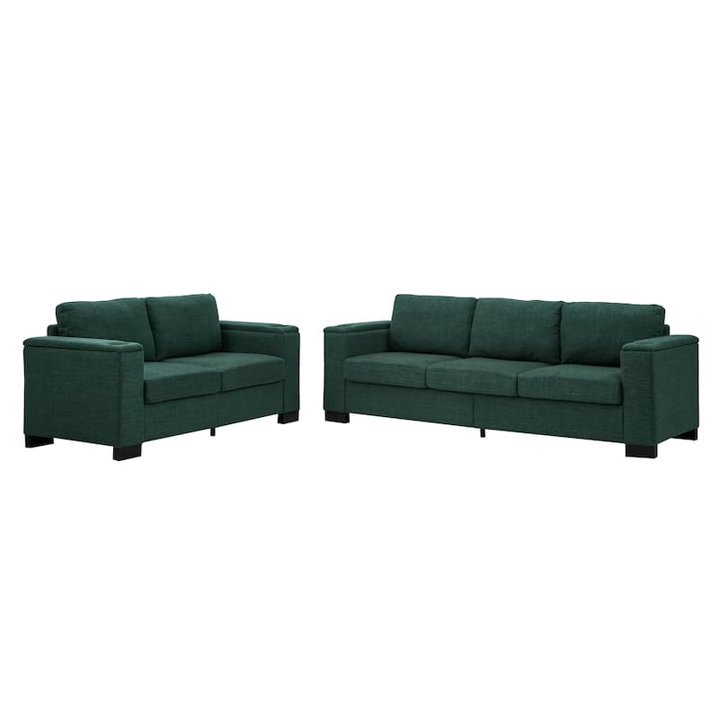 Set of 2 Loveseat Sofa & 3 Seater Couch with Storage and Cup Holders