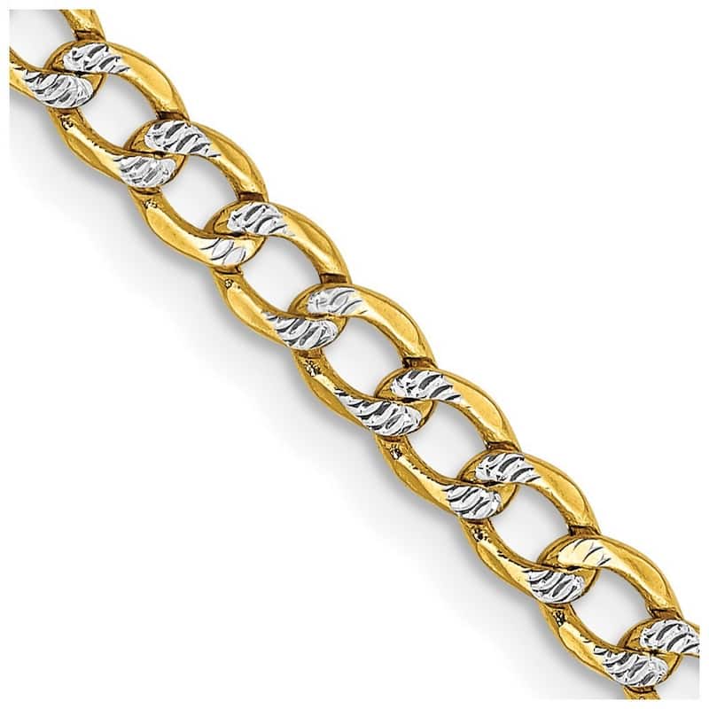 Curata 14k Yellow Gold Mens 3.4mm Semi solid Pave Curb Chain Bracelet Options: 8" 9"