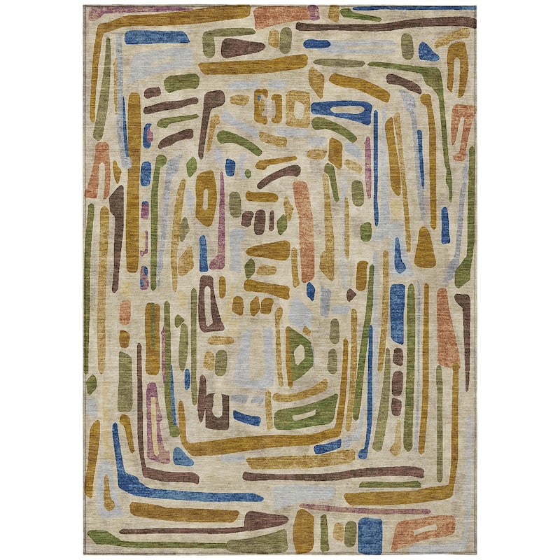 Machine Washable Indoor/ Outdoor Global Geo Chantille Rug