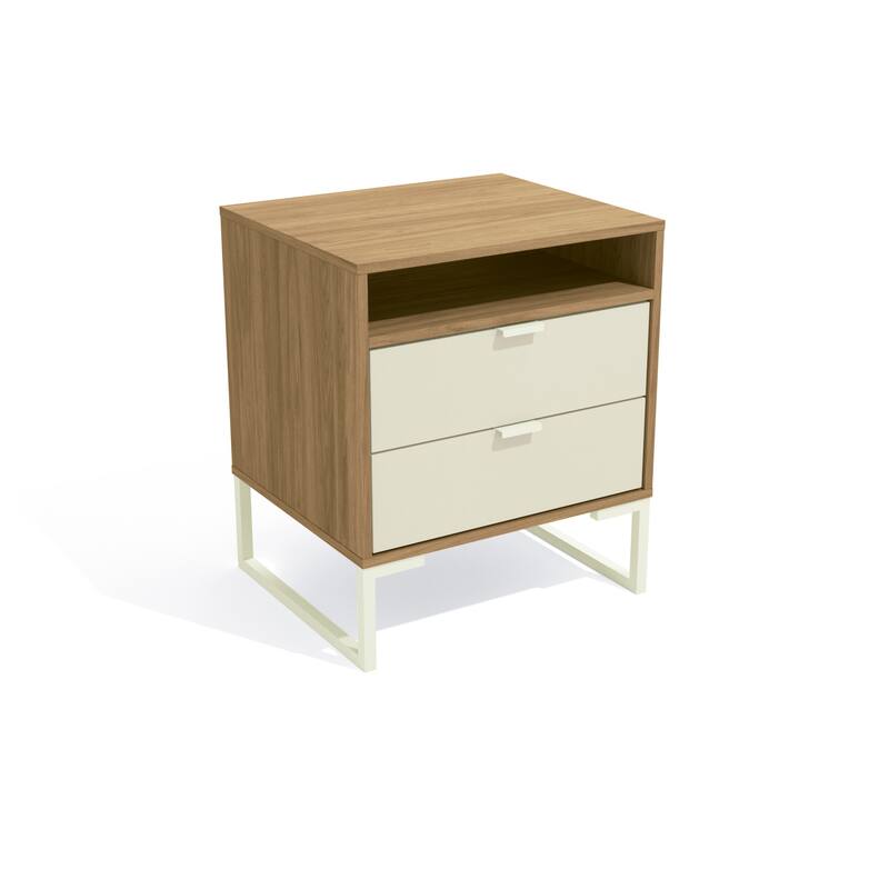 Mid-Century Modern Collins Nightstand - 2 Drawers & Niche