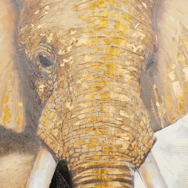 Canvas Elephant Framed Wall Art with Gold Frame - Brown - Roche River Decor