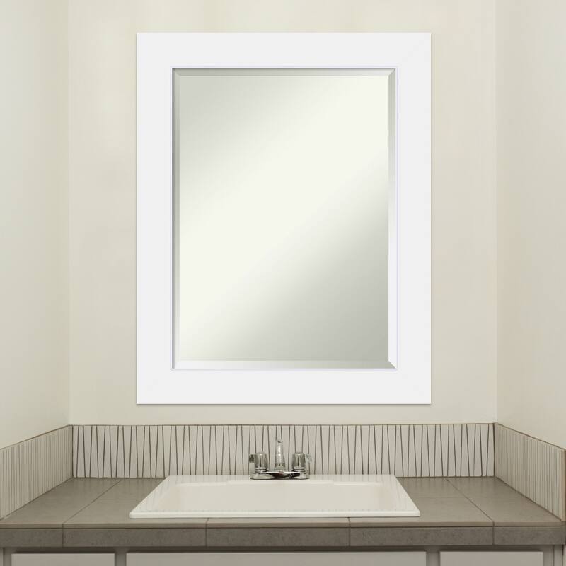 Beveled Wood Bathroom Wall Mirror - Corvino White Frame