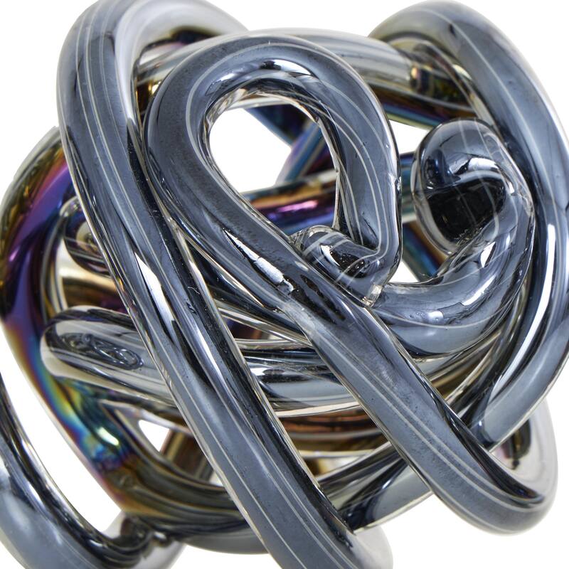 Glass Abstract Handmade Iridescent Knotted Ball Sculpture - Set of 3 Dark Gray, Black or Clear - Roche River Decor