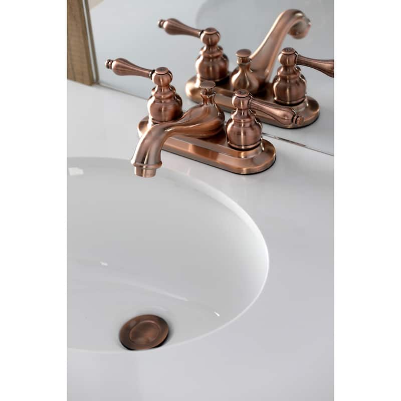 Kingston Brass Restoration Two-Handle 3-Hole Deck Mount 4 in. Centerset Bathroom Faucet in Antique Copper