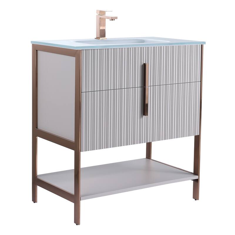 Fine Fixtures Serenity Modern Bathroom Vanity with White Glass Top