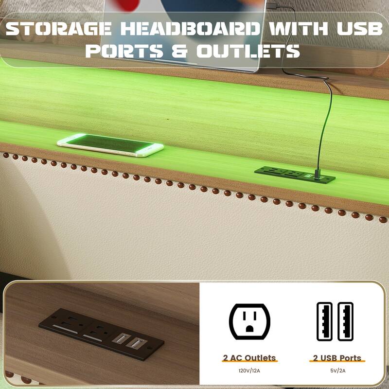 Twin Size Upholstered LED Lights Daybed with Trundle and USB Port