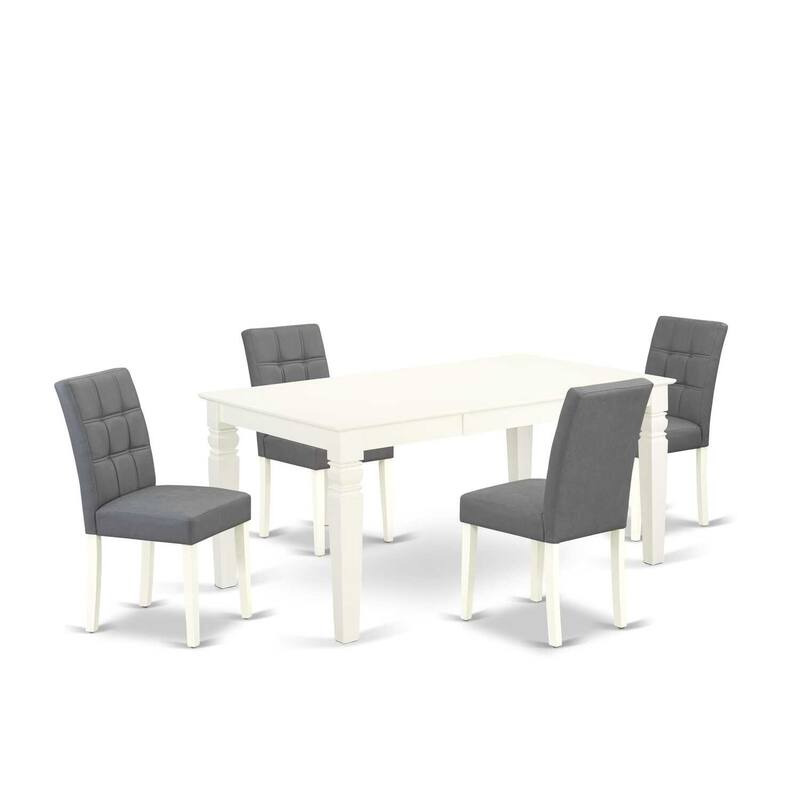 Modern 5 Piece Dining Set - Linen White Table & Gray Chairs - Kitchen Table Set
